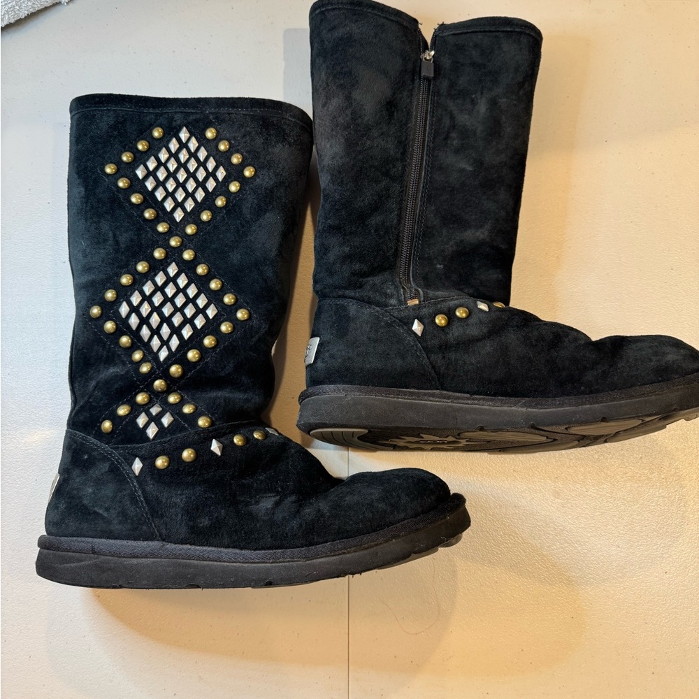 UGG Black Studded Women's Sheepskin Boots - Picture 2 of 12